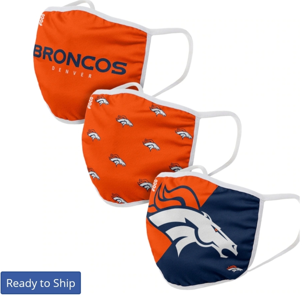 New! NFL Denver Bronco face masks. 3 pack